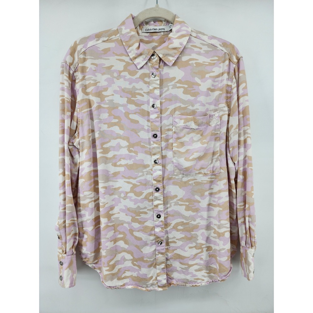 Calvin Klein Jeans Pink Camo Lyocell Button Down Shirt XS